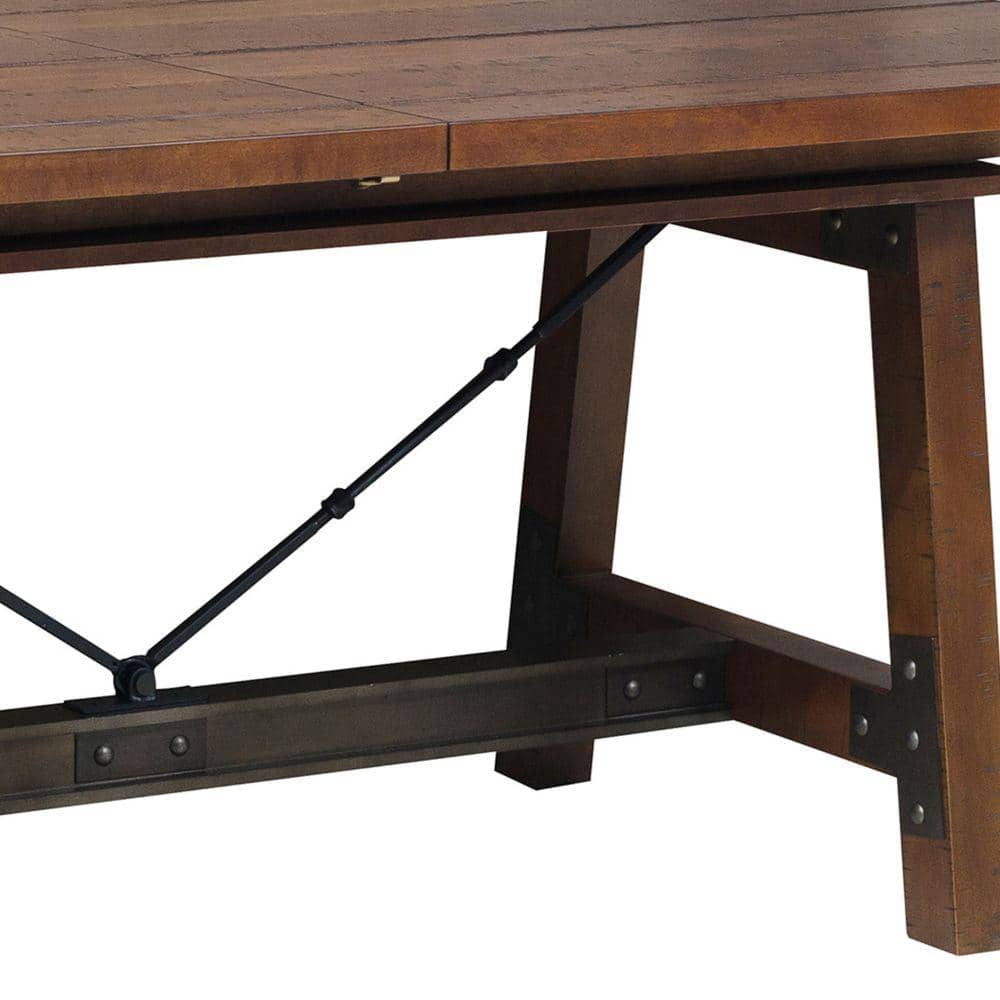 Industrial V-Shape Stretchers Extendable Dining Table in Brown