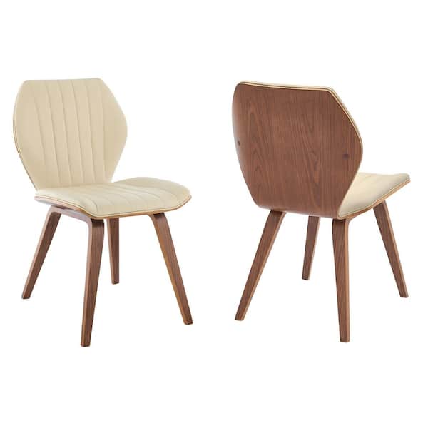 Armen Living Ontario Cream Faux Leather, Leather Wood Dining Chairs