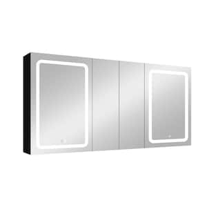 60 in. W x 30 in. H Rectangular Frameless Tilt Wall Bathroom Vanity Mirror in Black, LED Lighted Wall Mirror Cabinet