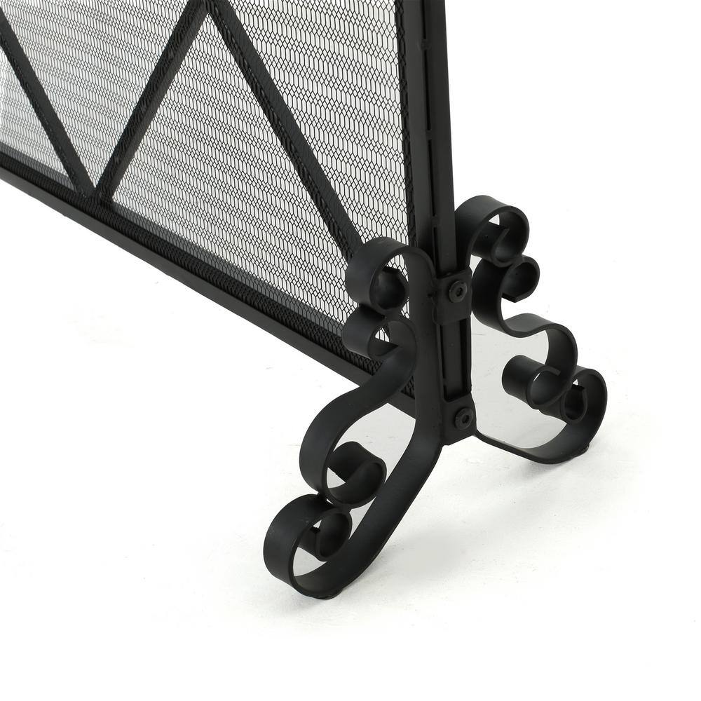 Hayden Black Iron Single Panel Fireplace Screen with Mesh