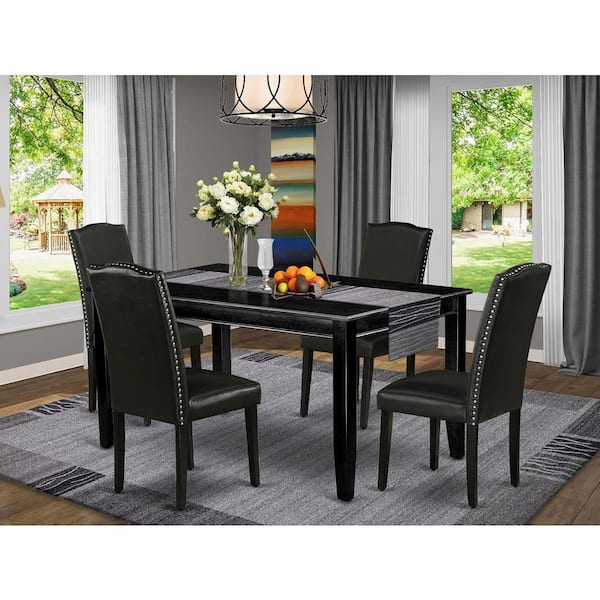 5-Piece Black Finish Solid Wood Top-Rectangular Dining Room Set-Seats 4