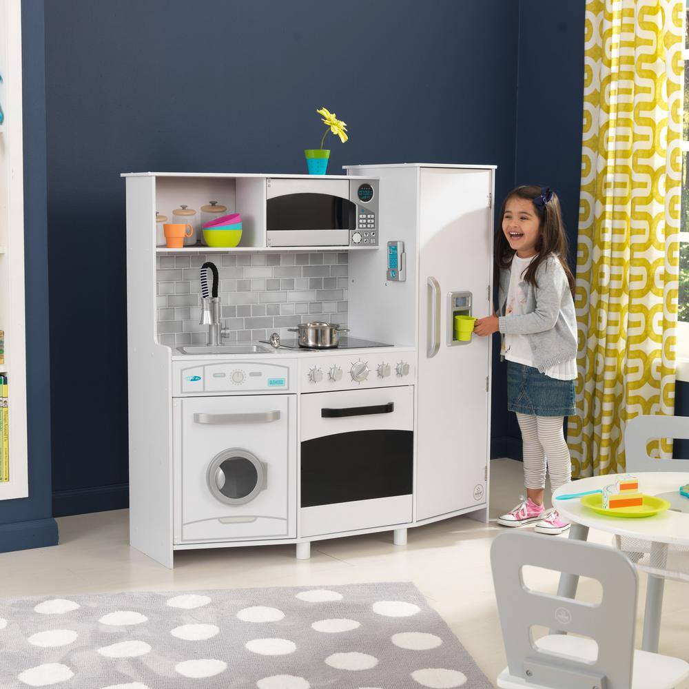 Large White Wooden Play Kitchen with Lights & Sounds