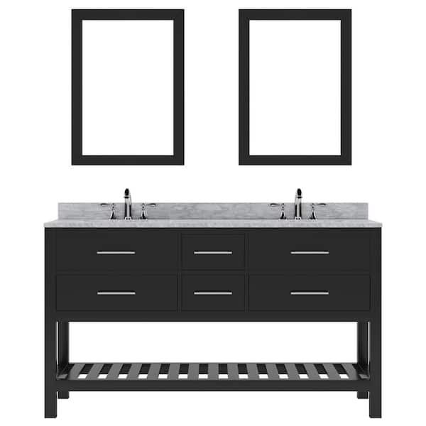 Virtu USA Caroline Estate 60 in. W x 22 in. D x 34 in. H Double Sink Bath Vanity in Espresso with Marble Top and Mirror