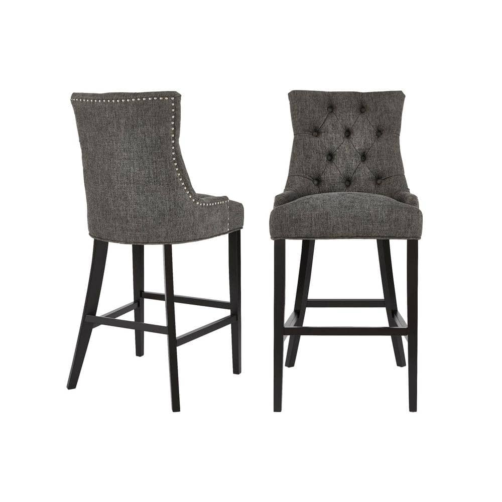 Stylewell Bakerford Ebony Wood Upholstered Bar Stool With Back And Charcoal Seat Set Of 2 2185 In W X 4685 In H Nutton H Ec The Home Depot