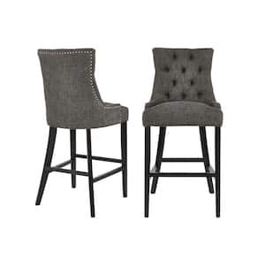 Bakerford Charcoal Gray Upholstered Bar Stool with Tufted Back (Set of 2)