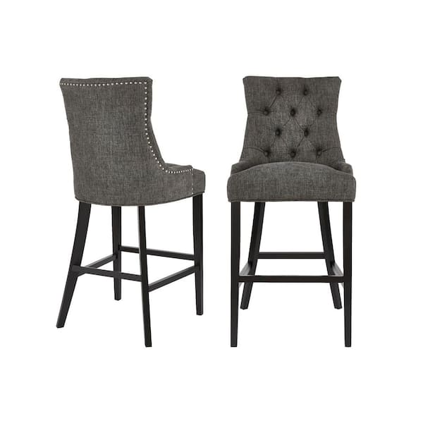 StyleWell Bakerford Charcoal Gray Upholstered Bar Stool with Tufted Back (Set of 2)
