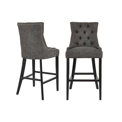 Bakerford Ebony Wood Upholstered Bar Stool with Back and Charcoal Seat (Set of 2) (21.85 in. W x 46.85 in. H)