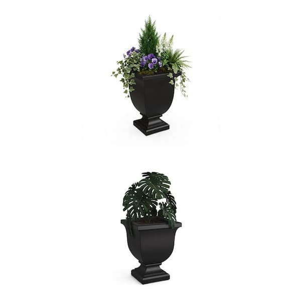 Augusta Self-Watering Black Resin Polyethylene Planter Combo (20 in. and 26 in. Tall)