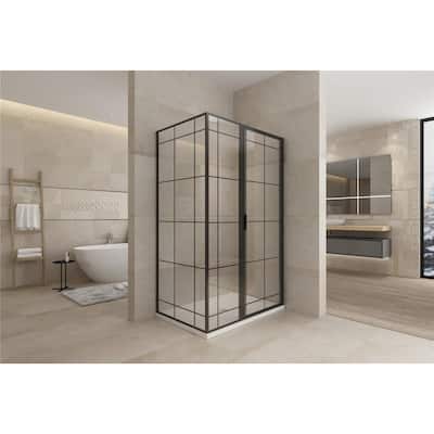 Morden 48 in. W x 76 in. H Pivot Framed Shower Door/Enclouse in Matte Black with Handle, Right Side
