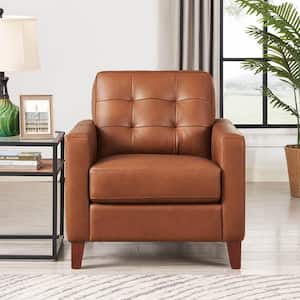 Aiden Cinnamon Brown Top Grain Leather Arm Chair with Memory Foam