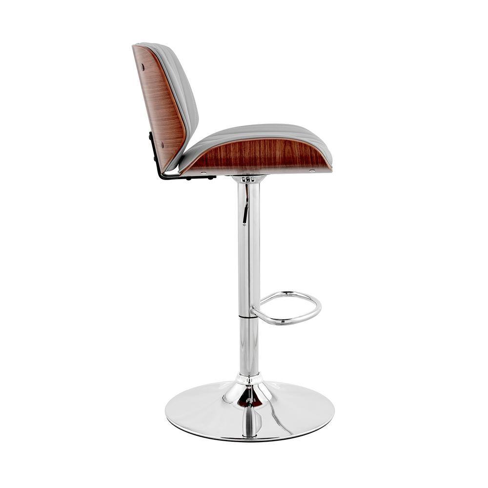 Contemporary Gray Faux Leather & Chrome Swivel Bar Stool