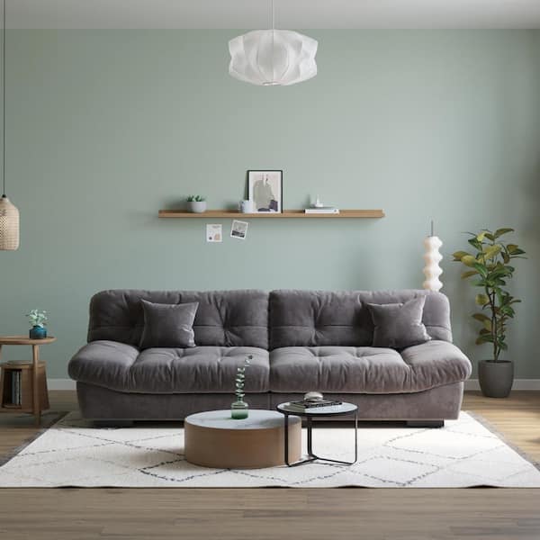 J E Home 105 in. Square Arm 3 Seater Sofa in Gray GD W714S00015