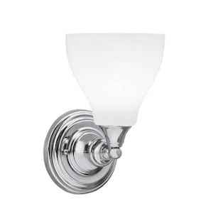 Fulton 1-Light Chrome Wall Sconce, 6.25 in. White Marble Glass