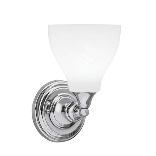 Fulton 1-Light Chrome Wall Sconce, 6.25 in. White Marble Glass ...