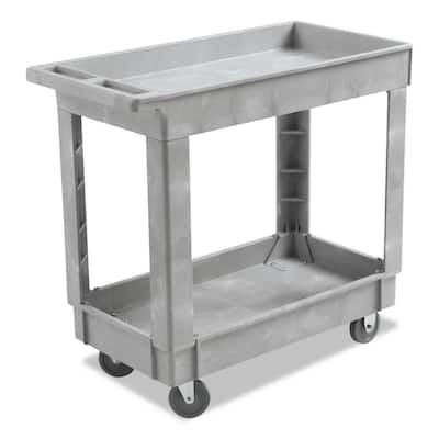 16 in. W x 34d Gray Resin 2-Shelf Utility Cleaning Cart with Swivel Casters, 1 Cart/Count