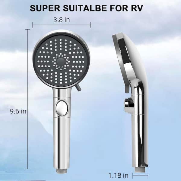 1-Piece RV Handheld Shower Head with Hose, Holder and On/Off Switch in Premium Chrome for Campers, Travel Trailer