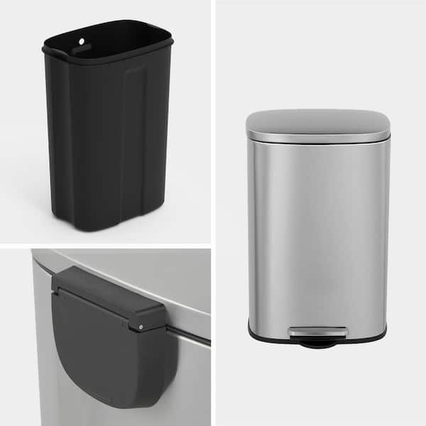 Innovaze 13 Gal. Silver Oval Step-On Metal Household Trash Can for