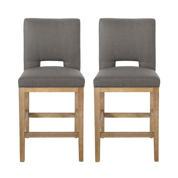 Noble House Elmcrest 41.5 in. High Back Deep Gray and Weathered Natural Wood Counter Stool (Set of 2) Extra Tall