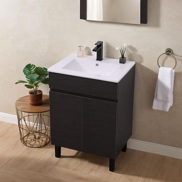 24 in. W x 18 in. D x 34 in. H Black Bathroom Vanity Single with White Ceramic Sink Top