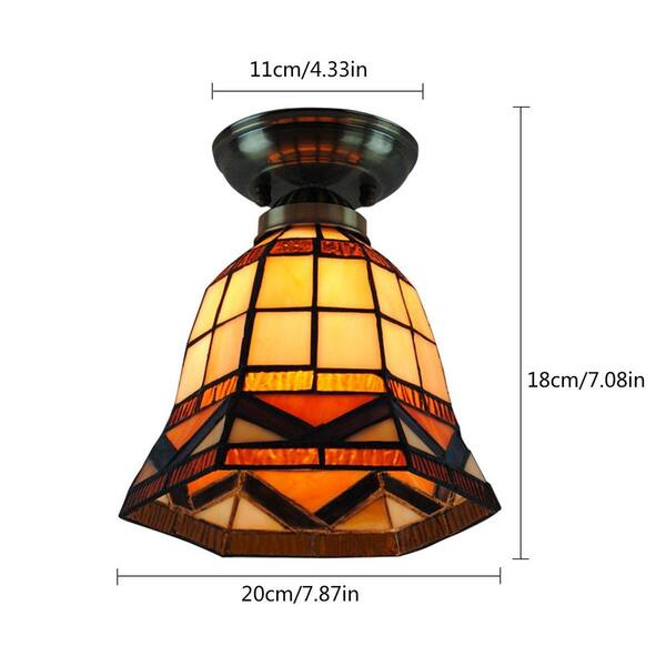 OUKANING 7.87 in. 1-Light Vintage Stained Glass Shade Flush