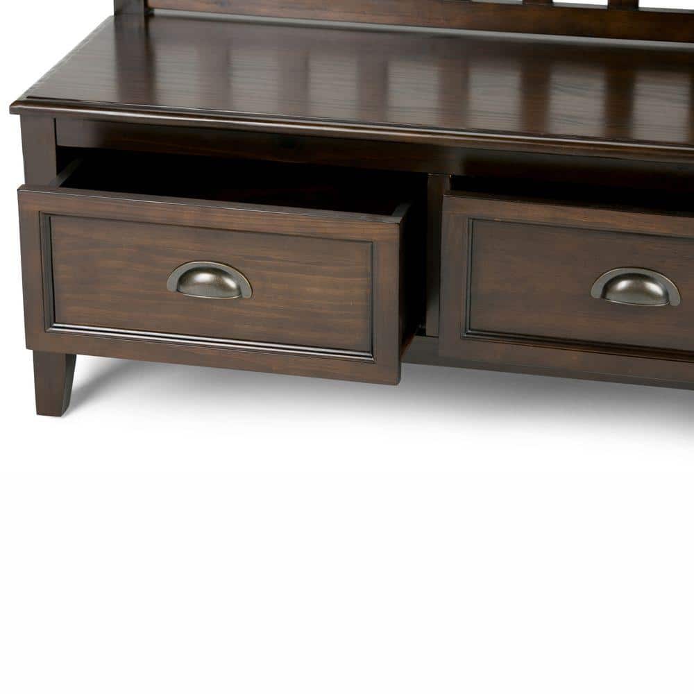 Mahogany Brown Solid Wood Entryway Storage Bench with Drawers