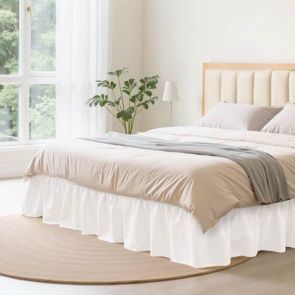15 in. Drop, White Dust Ruffle with Adjustable Elastic Strap, Easy to Fit, Queen Size Wrap Around Bed Skirt