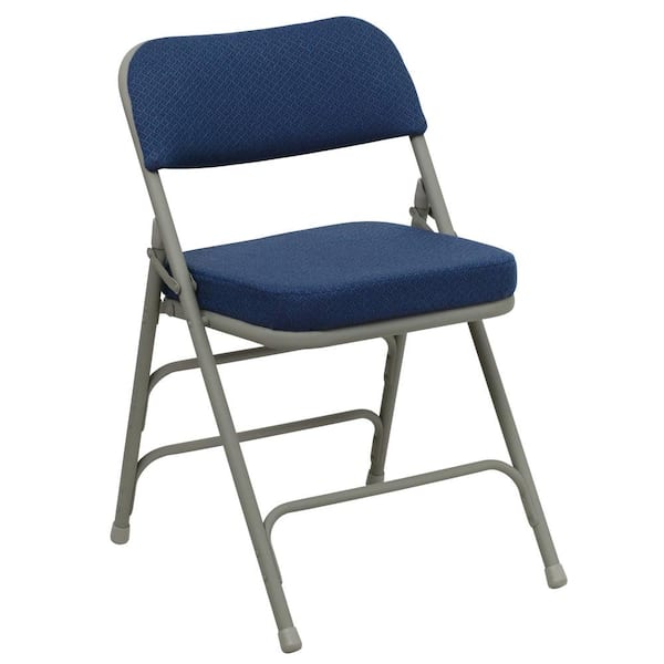 Flash Furniture Hercules Series Premium Curved Triple Braced & Double Hinged Navy Fabric Upholstered Metal Folding Chair
