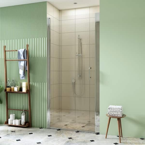 36 to 37-1/4 in. H Pivot Swing Frameless Shower Door in Black with Clear Glass
