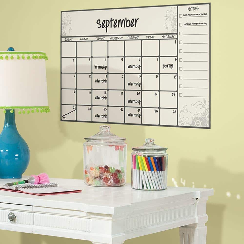 RoomMates RMK3726GM Dry Erase/Whiteboard Calendar Peel and Stick Giant Wall Decals 