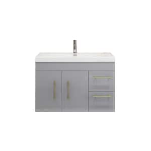 Elsa 35.5 in. W x 19.69 in.D x 22.05 in. H Bath Vanity in Glossy Gray with White Reinforced Acrylic Top with Sink