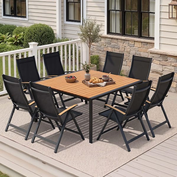 8 person patio dining set with umbrella Outsunny 8-Piece 9 Ft Umbrella, Mixed Brown Swivel Chairs Overall 9 Piece Outdoor Patio Dining
