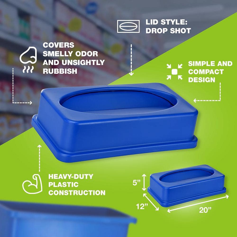 Blue 23 Gallon Plastic Commercial Recycle Bin with Drop Slot Lid