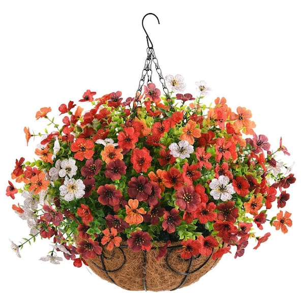 Unbranded 19 in. Red, Brown, White, Orange Outdoor Artificial Daisy Flowers Hanging Baskets