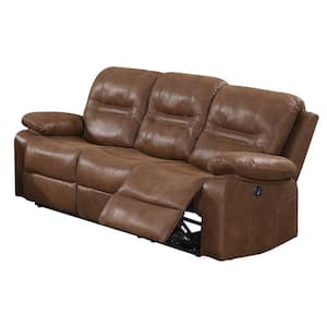 Brown Fabric Manual Recliner Sofa with Pull Tab