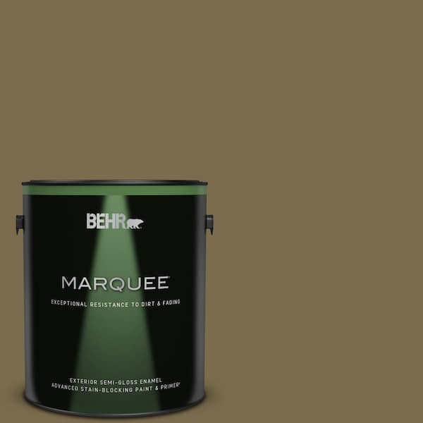 BEHR MARQUEE 1 gal. #PPU8-01 Olive Semi-Gloss Enamel Exterior Paint & Primer