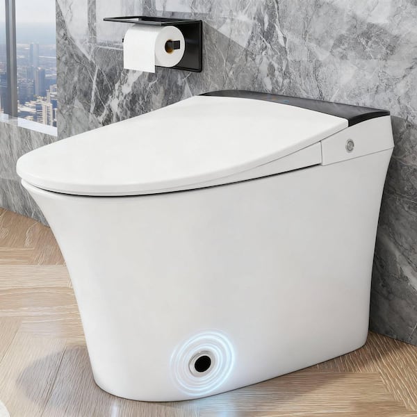 12 in. 1-piece 1.28 GPF Single Flush Elongated Smart Toilet in White with Foot Action Flushing, Heated Seat Included