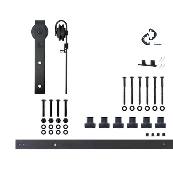 8 ft./96 in. Black Rustic Non-Bypass Sliding Barn Door Track and Hardware Kit for Single Door