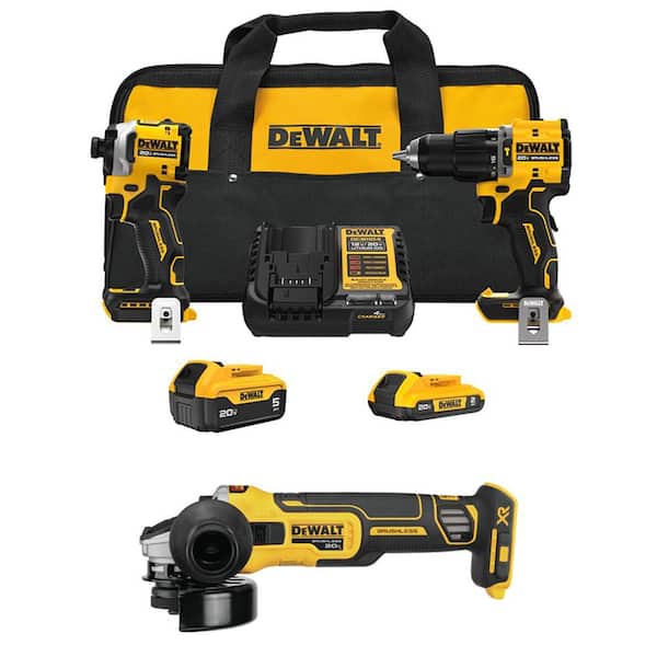 ATOMIC 20-Volt Lithium-Ion Cordless 2-Tool Combo Kit, 4.5 in. Small Angle Grinder w/ 5 Ah and 2 Ah Batteries Charger