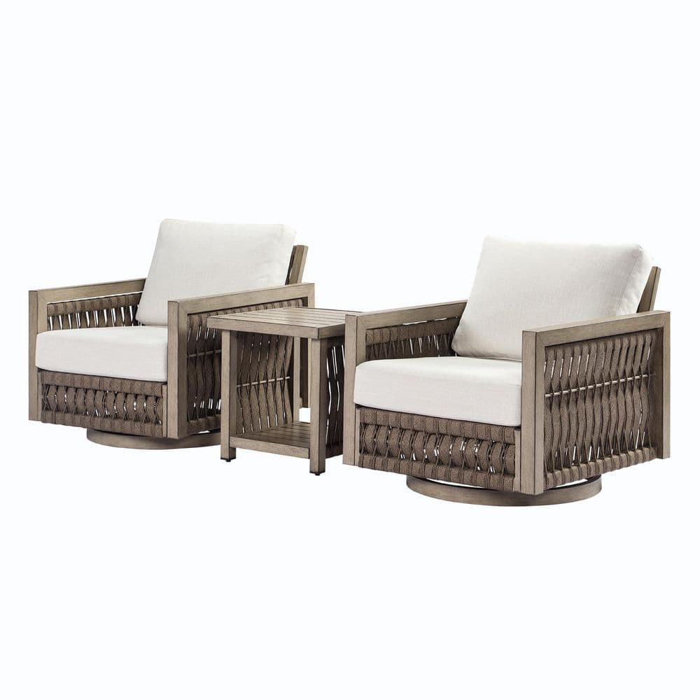 Brown 3-piece Woven Rope Alluminum Outdoor Patio Conversation Set with Swivel Sofa and Cream Cushions price history on PriceWatchPro