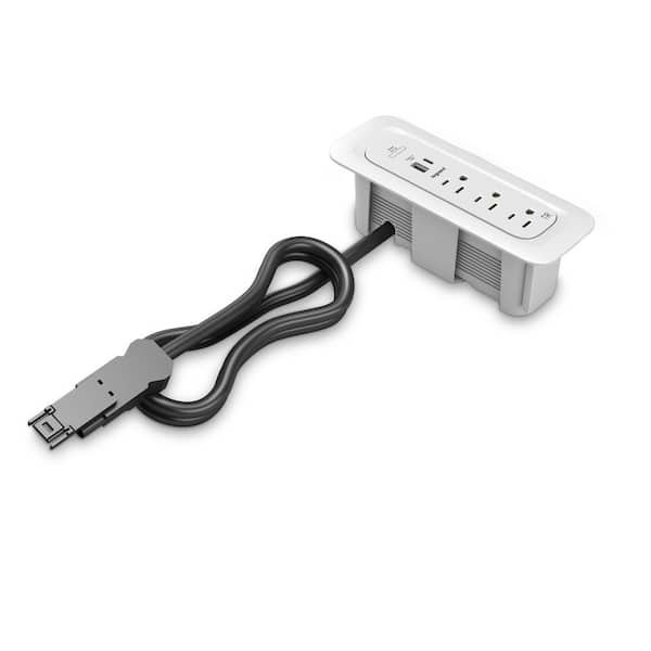 Legrand Wiremold ModPower White 3-Outlet End Unit Integrated Recessed Power Strip with USB A/C with 3 Ft. Cord