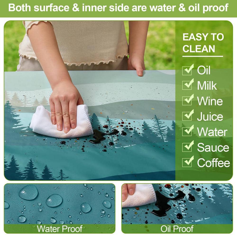 96 in. Green and Blue Waterproof Picnic Table Cover Set with Bench Covers
