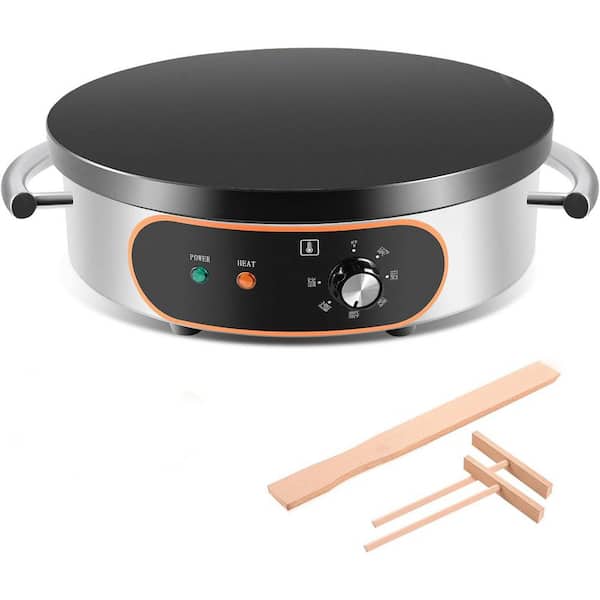 16 in. Non-Stick Electric Crepe Maker 2000W, Stainless Steel, Cast Iron Surface, Adjustable Temp, Pancake Griddle