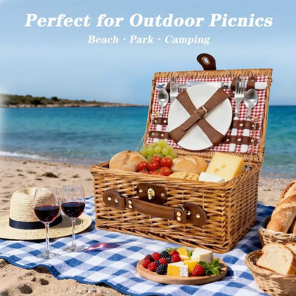 Numhew Natural Wicker 1-Piece Picnic Basket Set with Insulated