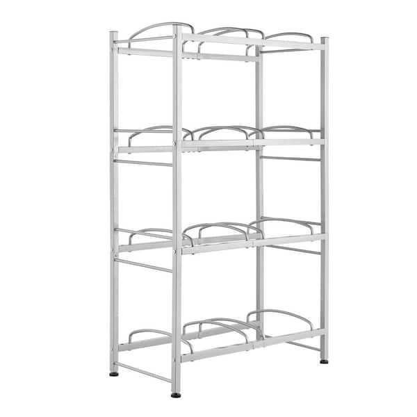 4 Tiers Water Jug Holder, 5 Gal. Water Bottle Holder, Double Row Water Bottle Rack for 8 Bottles, Heavy Duty, Silver
