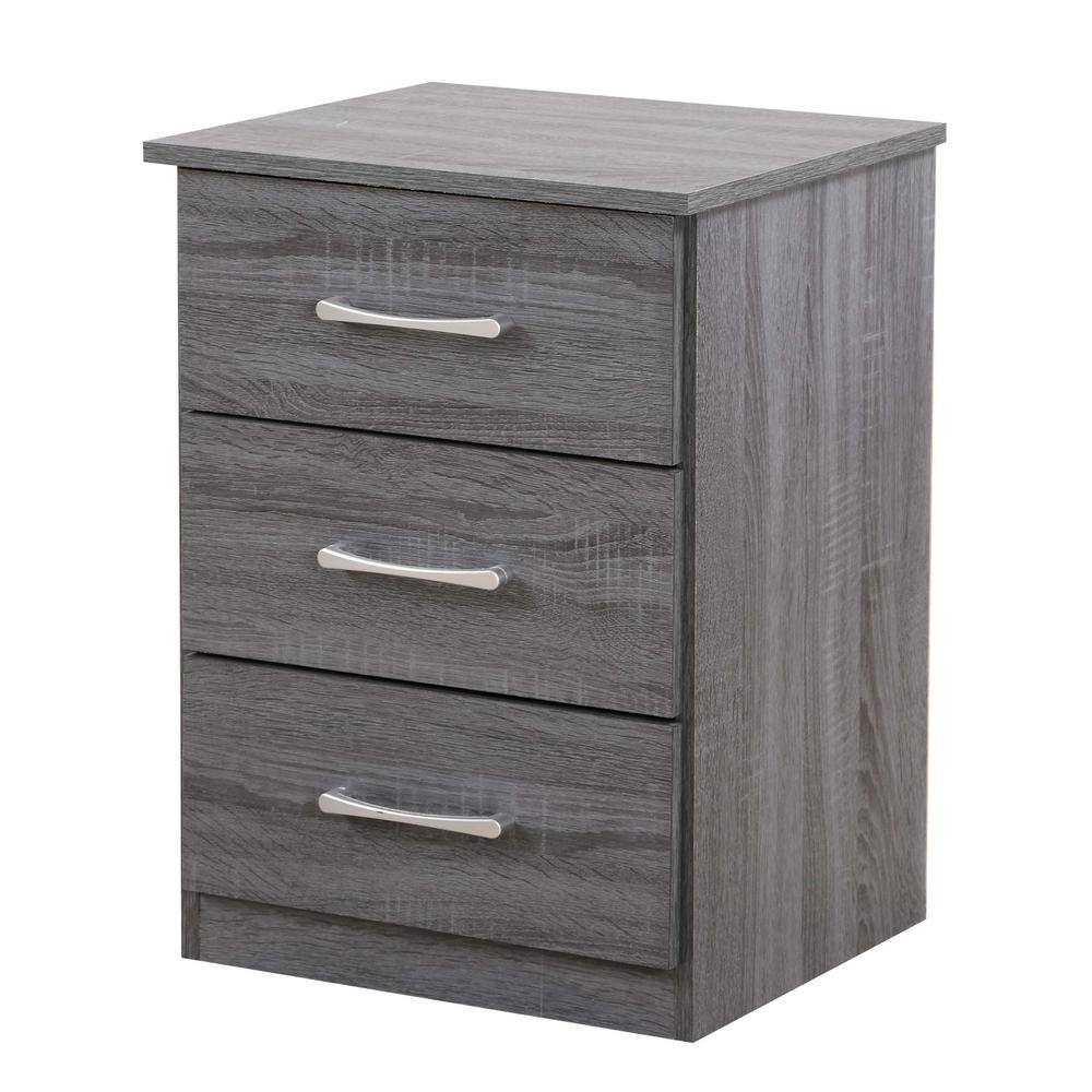 Boston Gray 3-Drawer Solid Wood Nightstand