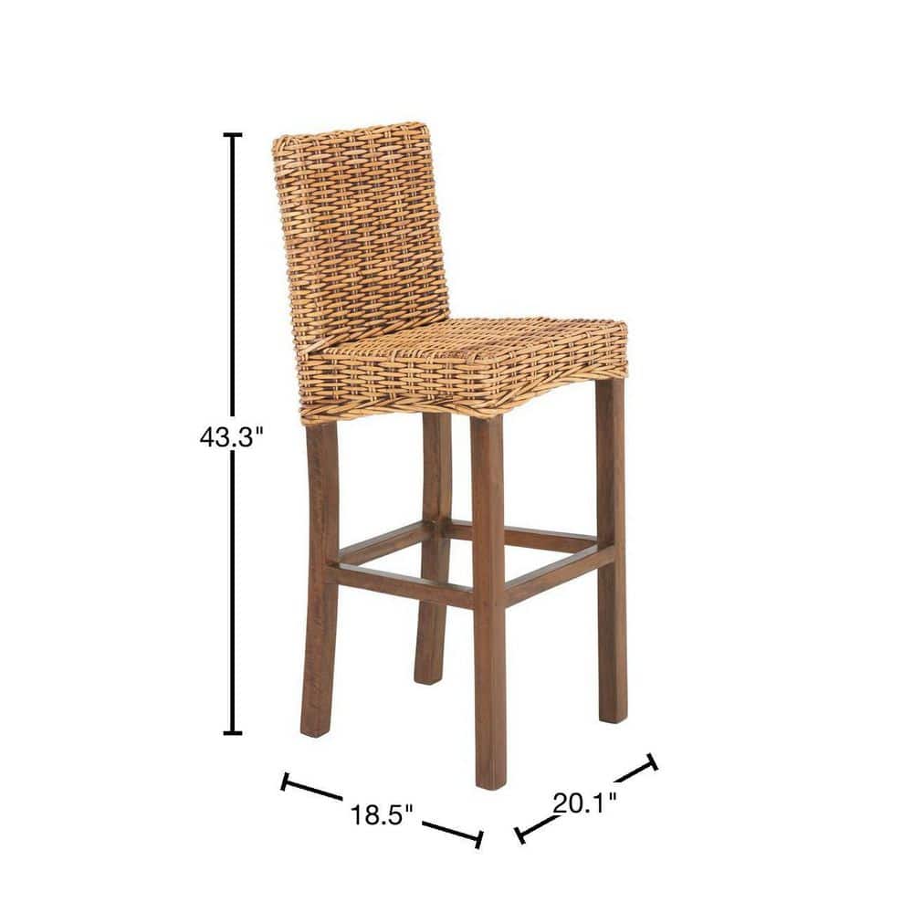 Tobie Honey Brown Wash Rattan Bar Stool with Footrest