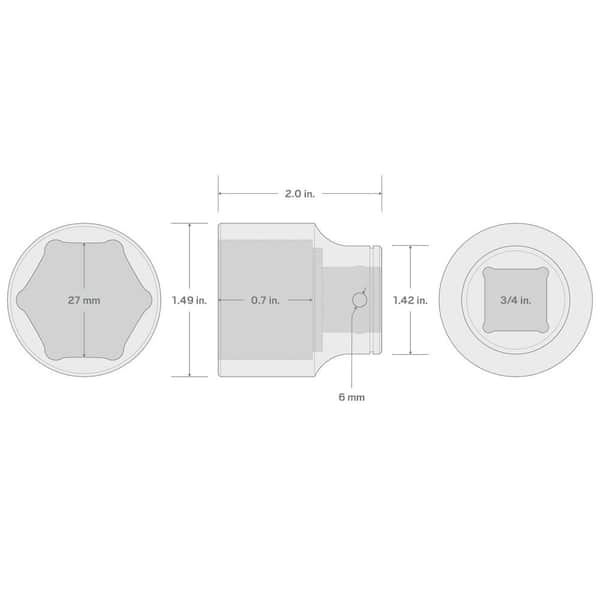 TEKTON 3/4 in. Drive x 27 mm 6-Point Socket SHD32127 - The Home Depot