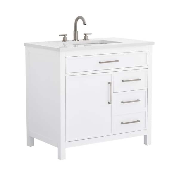 Cooper 36 in. W Bath Vanity in White with Engineered Stone Top in Ariston White with White Sink