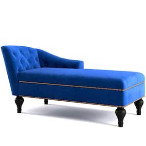 Blue 100% Polyester Tufted Fabric Long Chaise Lounge Chair with Nailheaded (Set of 1)