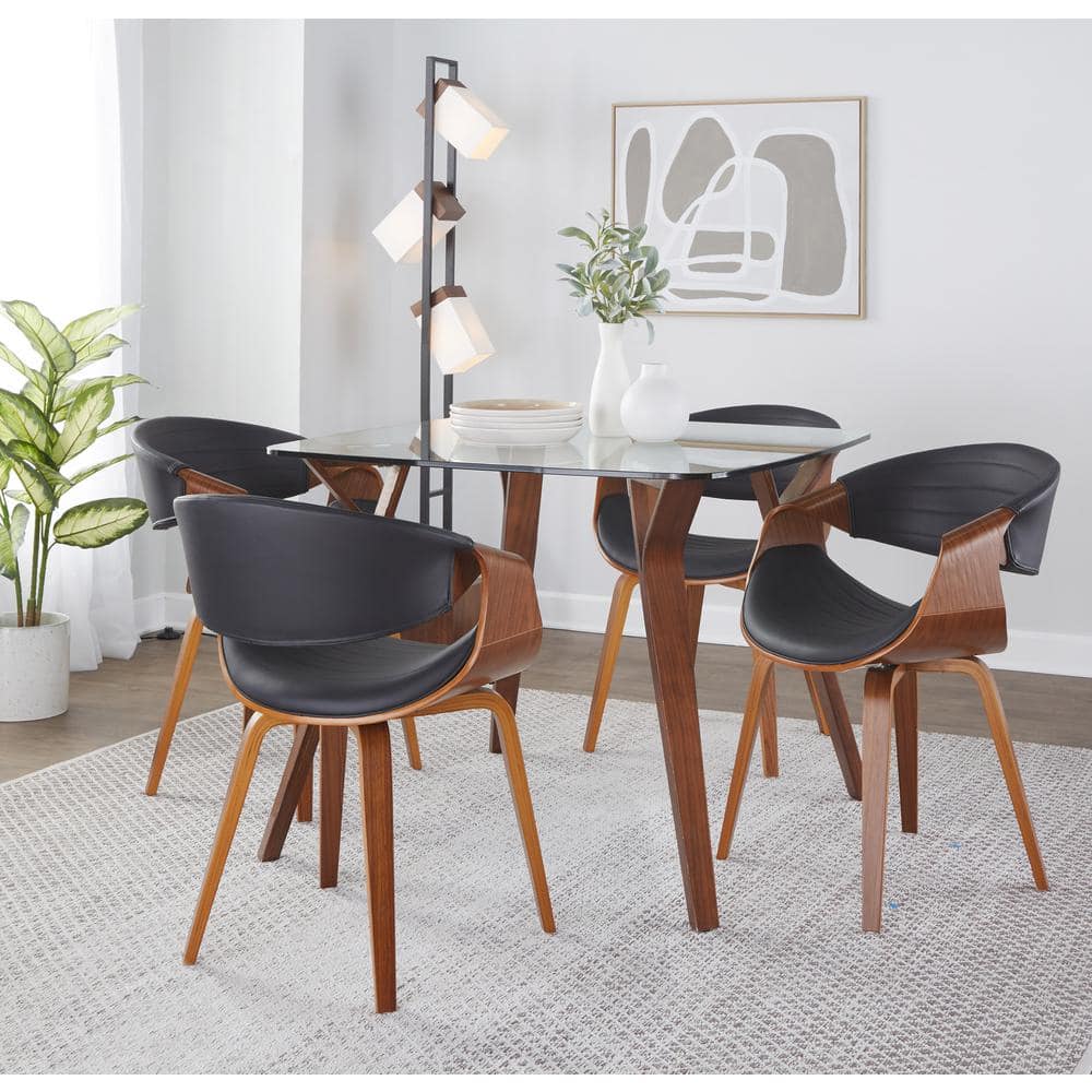 Symphony High-Back Black Faux Leather & Walnut Wood Arm Chair